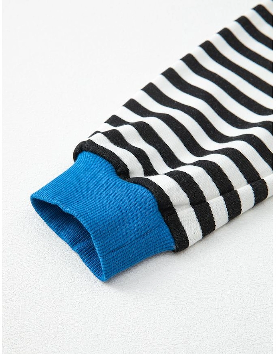 White Stripe Striped Contrast Ribbed Trim Crossed Stitch Drop Shoulder Sweatshirt