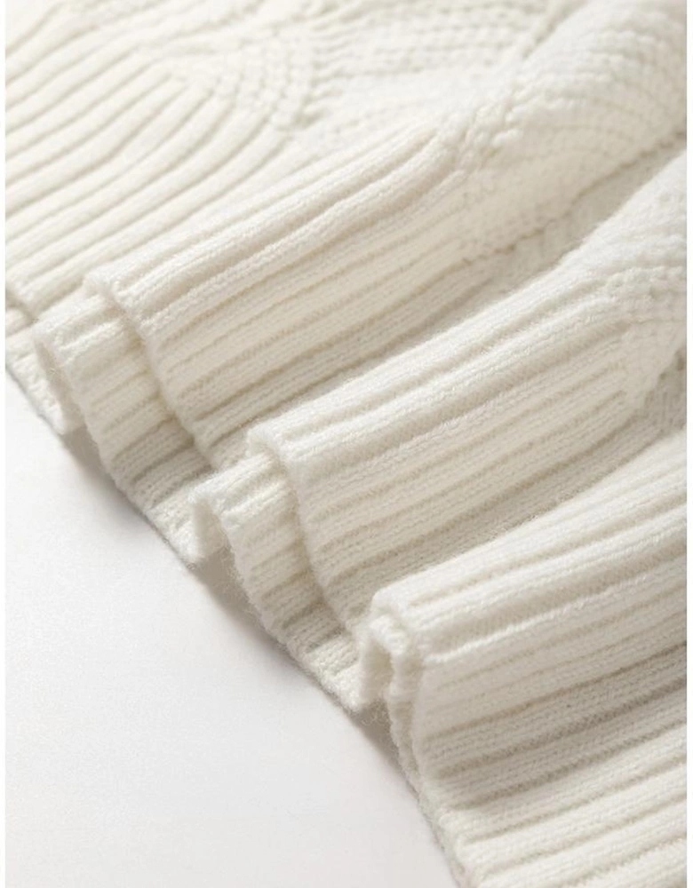 Beige Hollow Out Knit V Neck Drop Shoulder Sweater