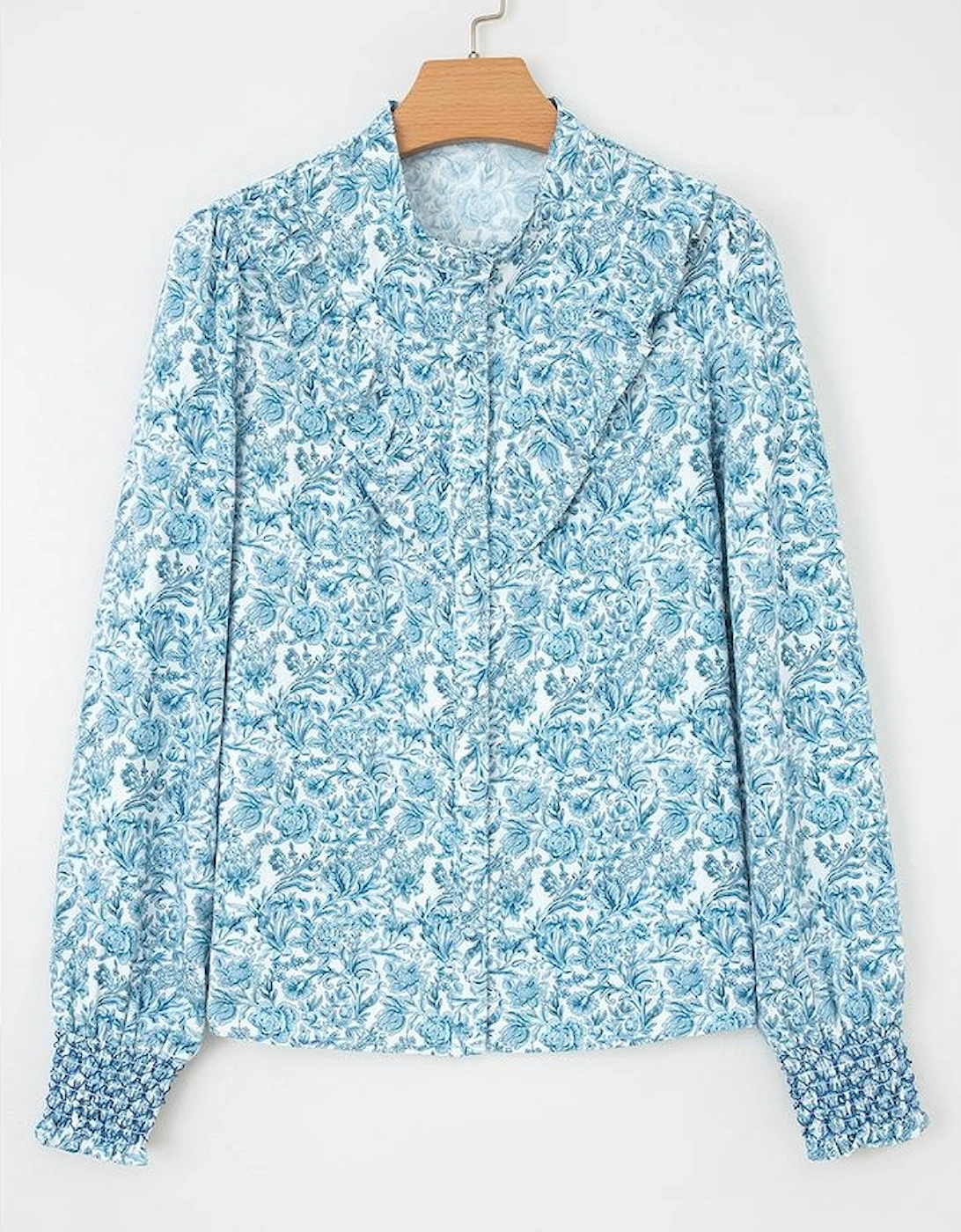 Sky Blue All Over Floral Puff Sleeve Shirt