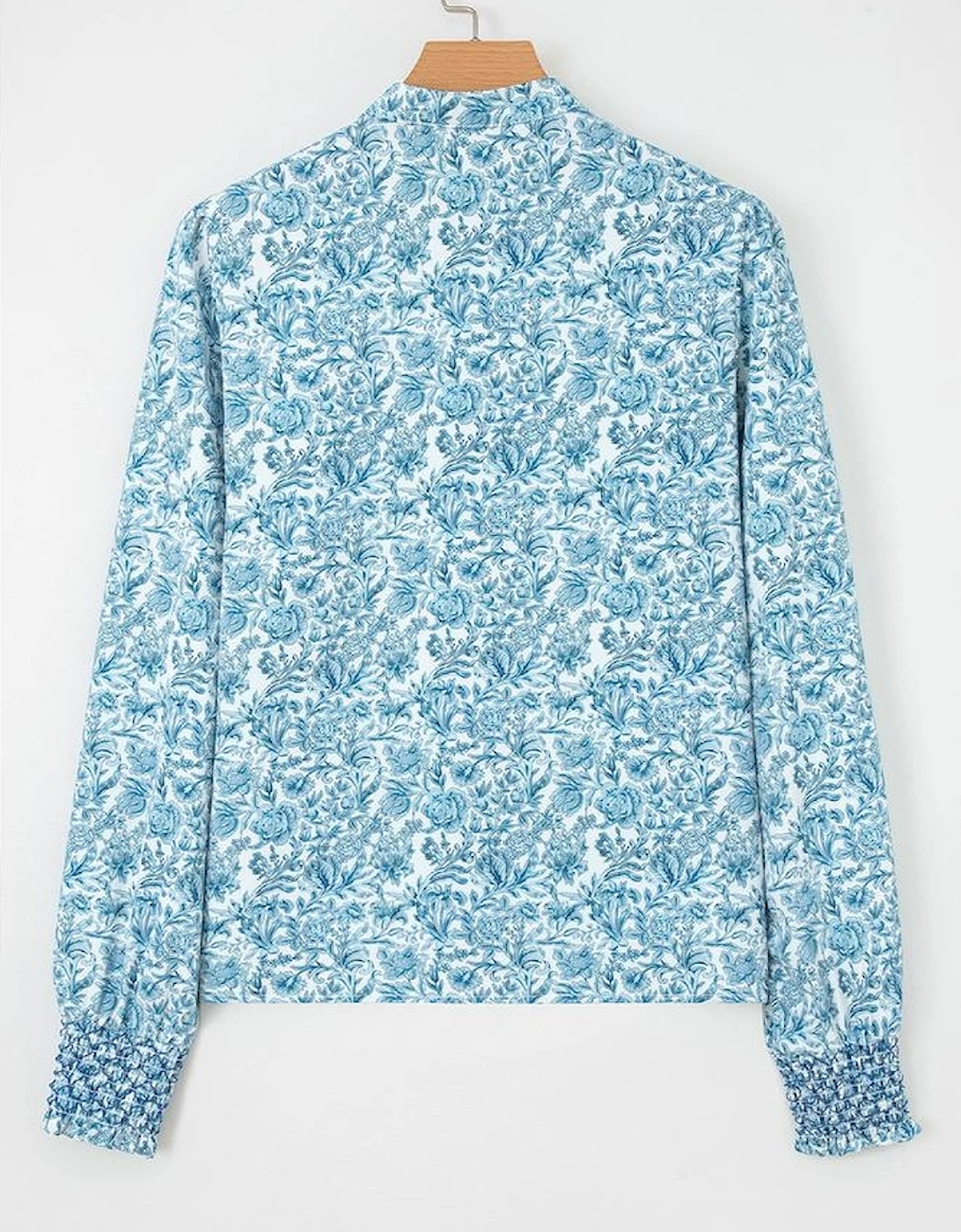 Sky Blue All Over Floral Puff Sleeve Shirt