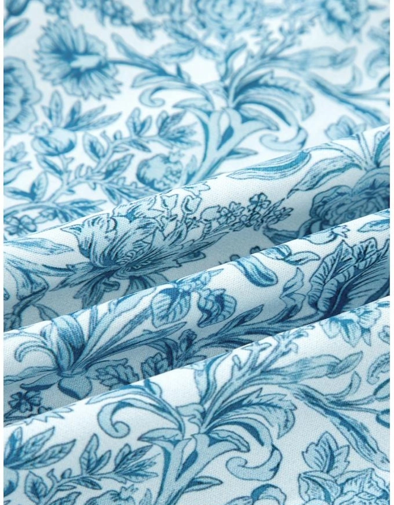 Sky Blue All Over Floral Puff Sleeve Shirt