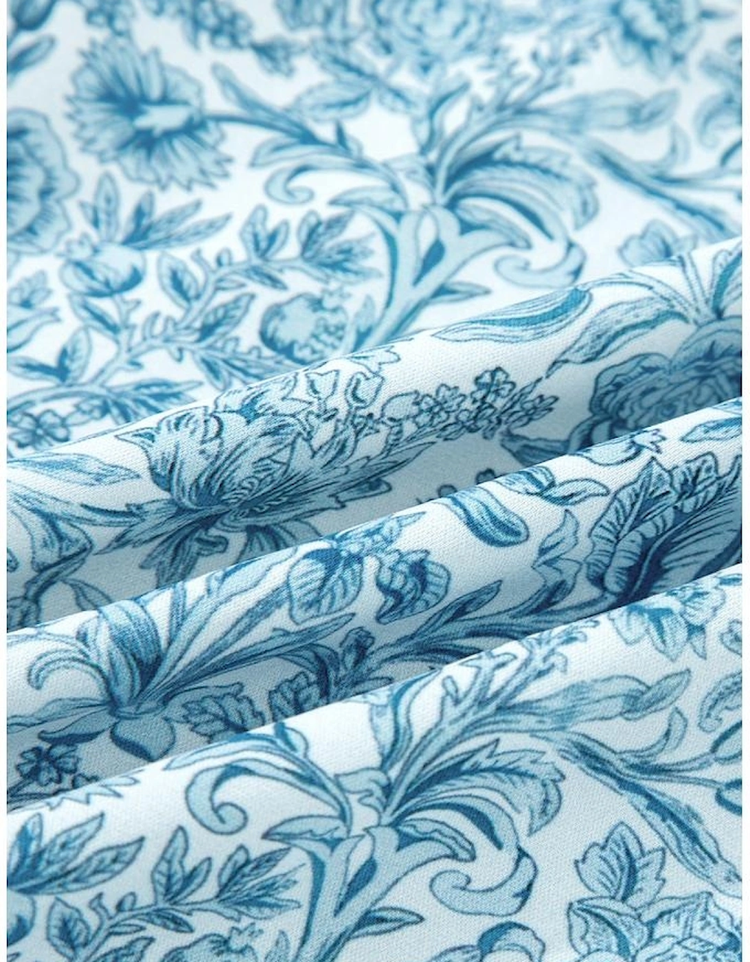 Sky Blue All Over Floral Puff Sleeve Shirt