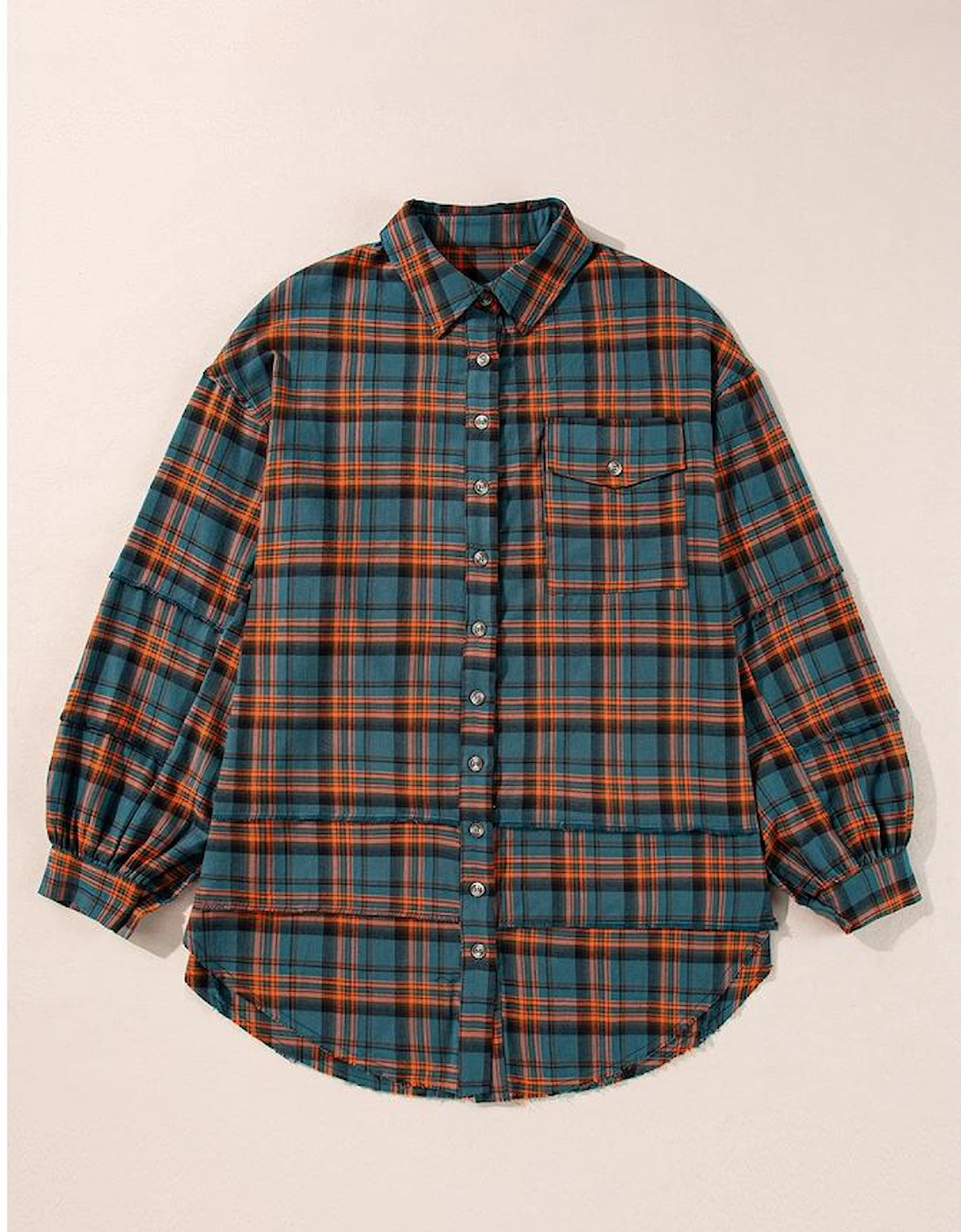 Green Plaid Long Sleeeve Side Split Distressed Hem Shirt, 12 of 11