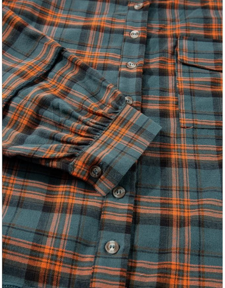 Green Plaid Long Sleeeve Side Split Distressed Hem Shirt