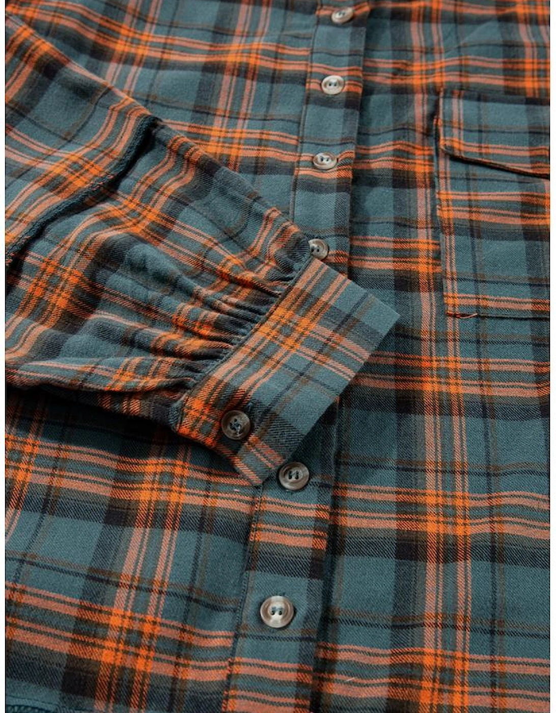 Green Plaid Long Sleeeve Side Split Distressed Hem Shirt