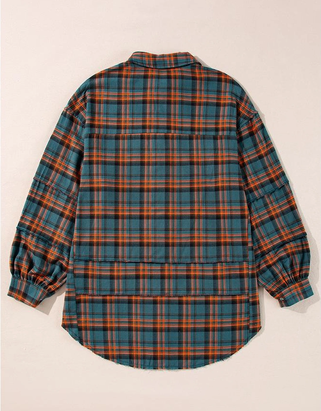 Green Plaid Long Sleeeve Side Split Distressed Hem Shirt