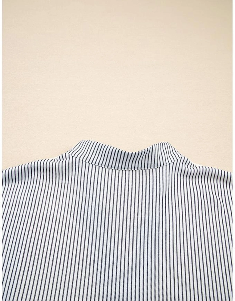 Beige Floral Striped Drop Sleeve Collared Boxy Fit Sweatshirt