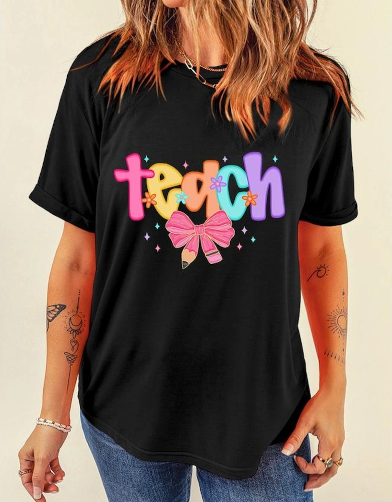 Black Teach Graphic Holiday Summer Tee
