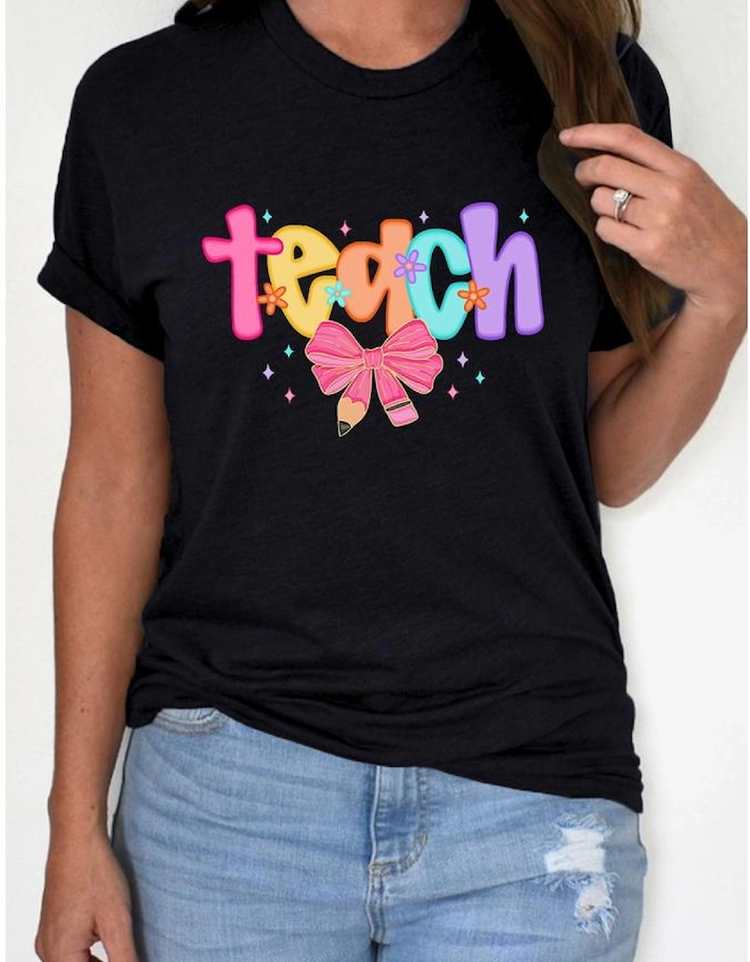 Black Teach Graphic Holiday Summer Tee