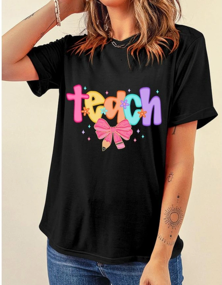 Black Teach Graphic Holiday Summer Tee