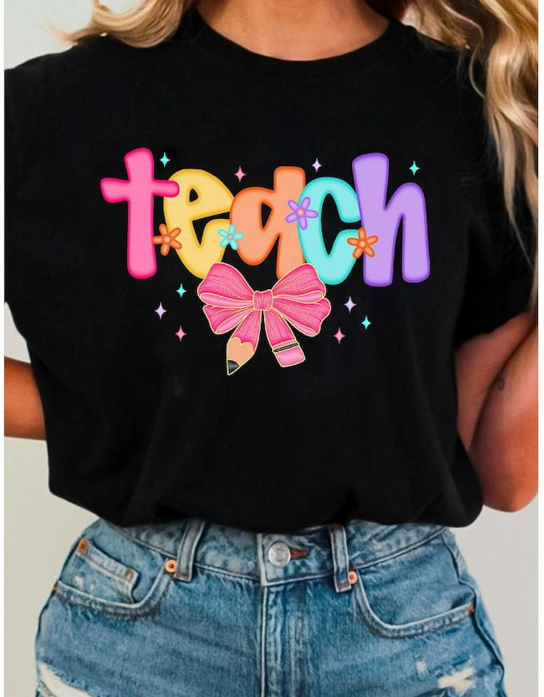 Black Teach Graphic Holiday Summer Tee