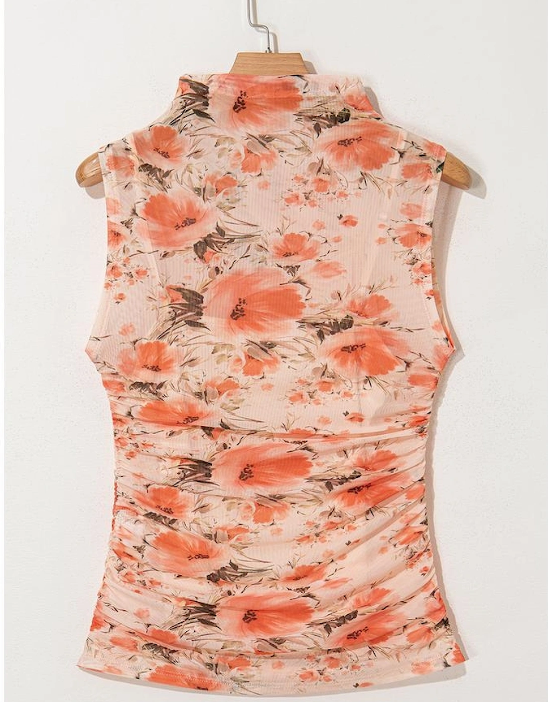 Red Mesh Floral Printed Slim Fit Tank Top