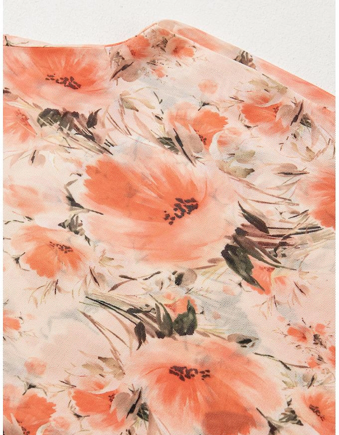 Red Mesh Floral Printed Slim Fit Tank Top