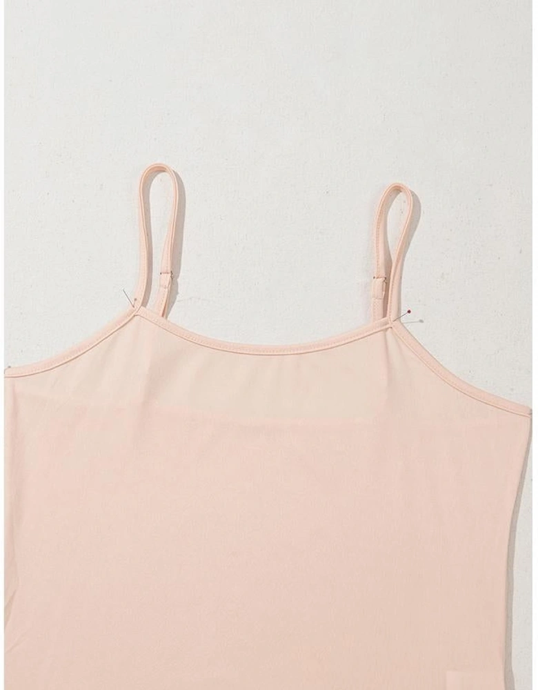 Red Mesh Floral Printed Slim Fit Tank Top