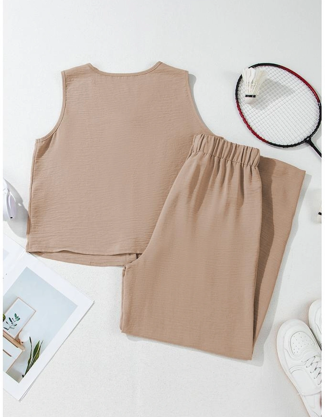 Goat Buttoned Vest Drawstring Wide Leg Pants 2pcs Set