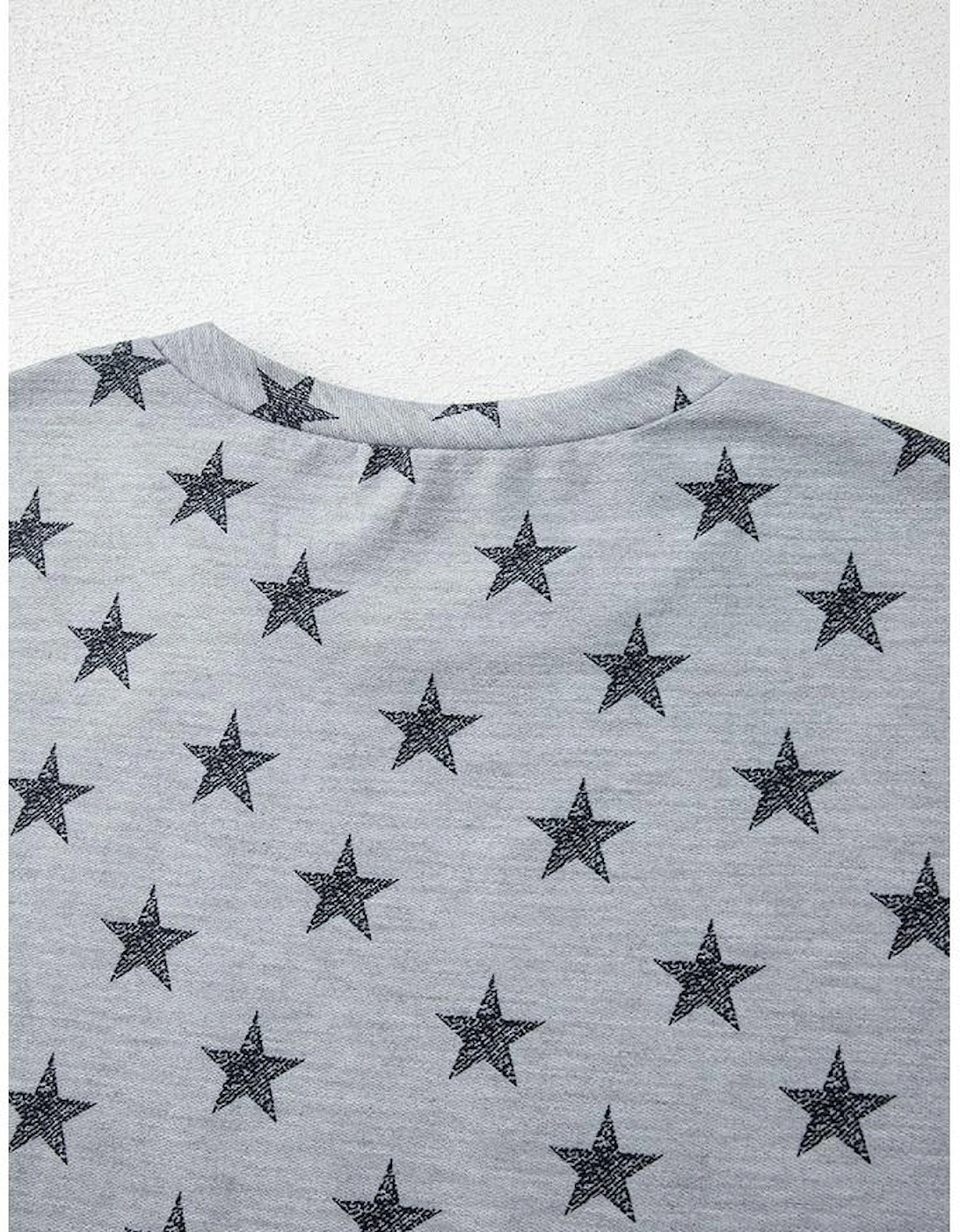 Gray Star Print Tiered Ruffled Sleeve Crew Neck T Shirt