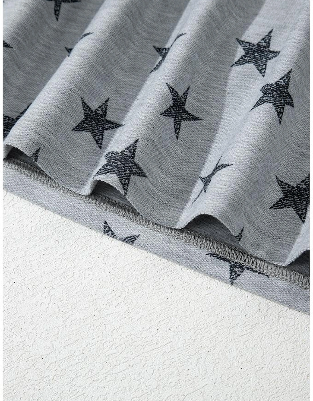 Gray Star Print Tiered Ruffled Sleeve Crew Neck T Shirt