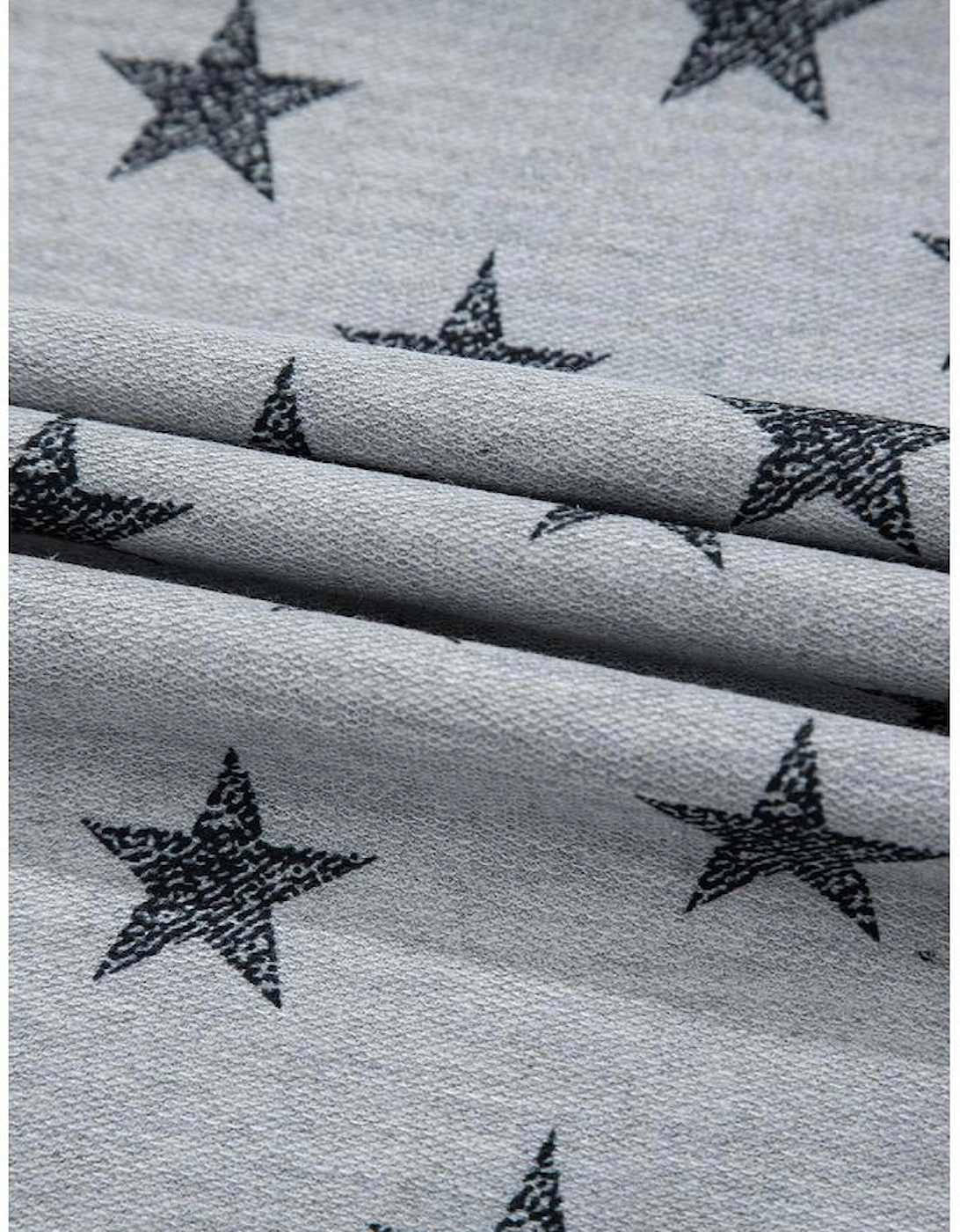 Gray Star Print Tiered Ruffled Sleeve Crew Neck T Shirt