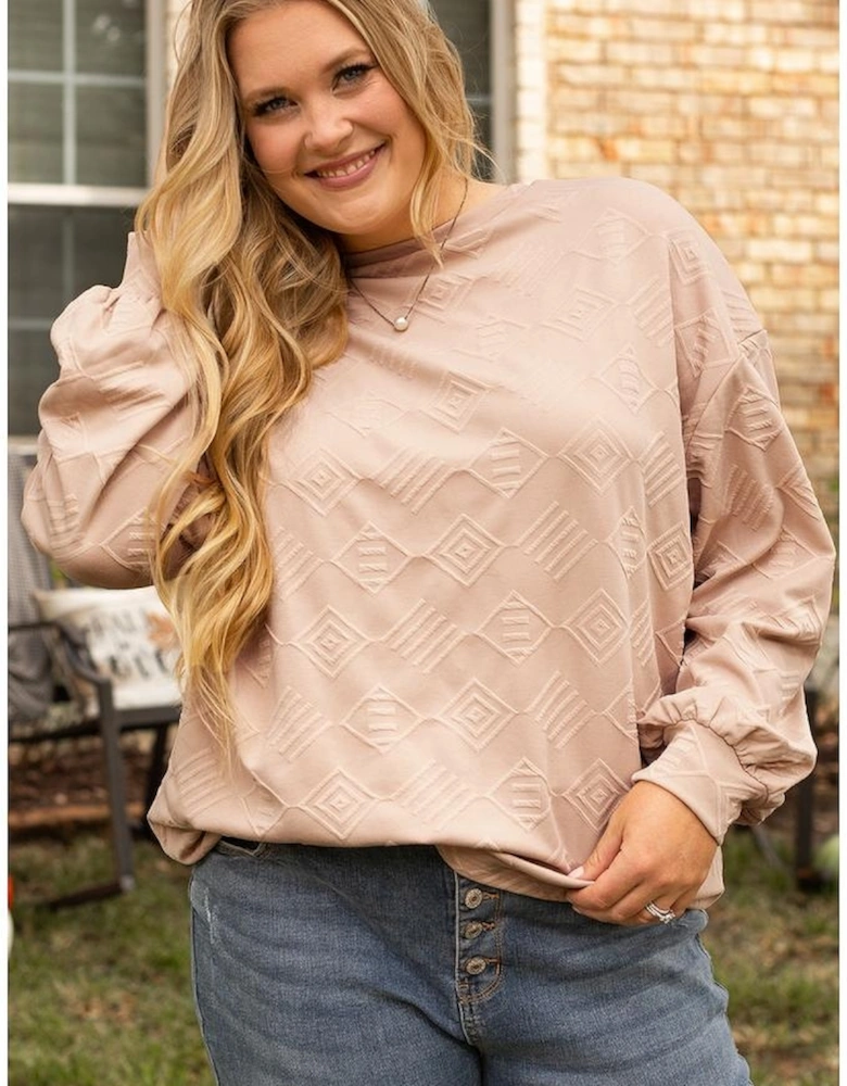Parchment Plus Size Textured Drop Shoulder Crew Neck Sweatshirt