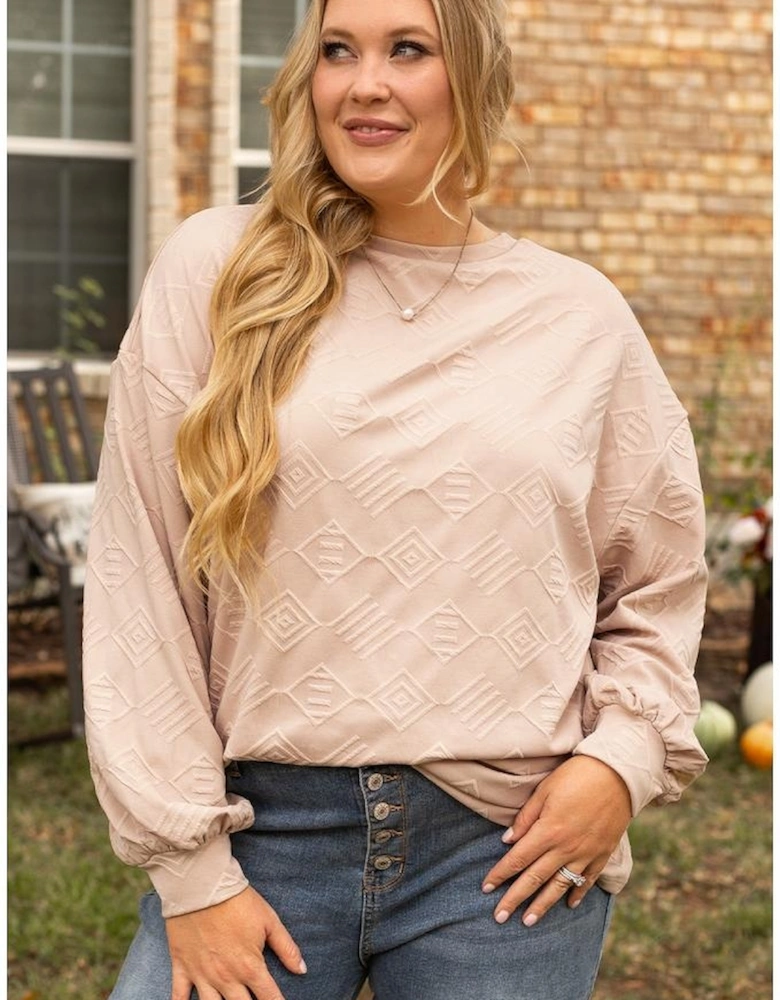 Parchment Plus Size Textured Drop Shoulder Crew Neck Sweatshirt
