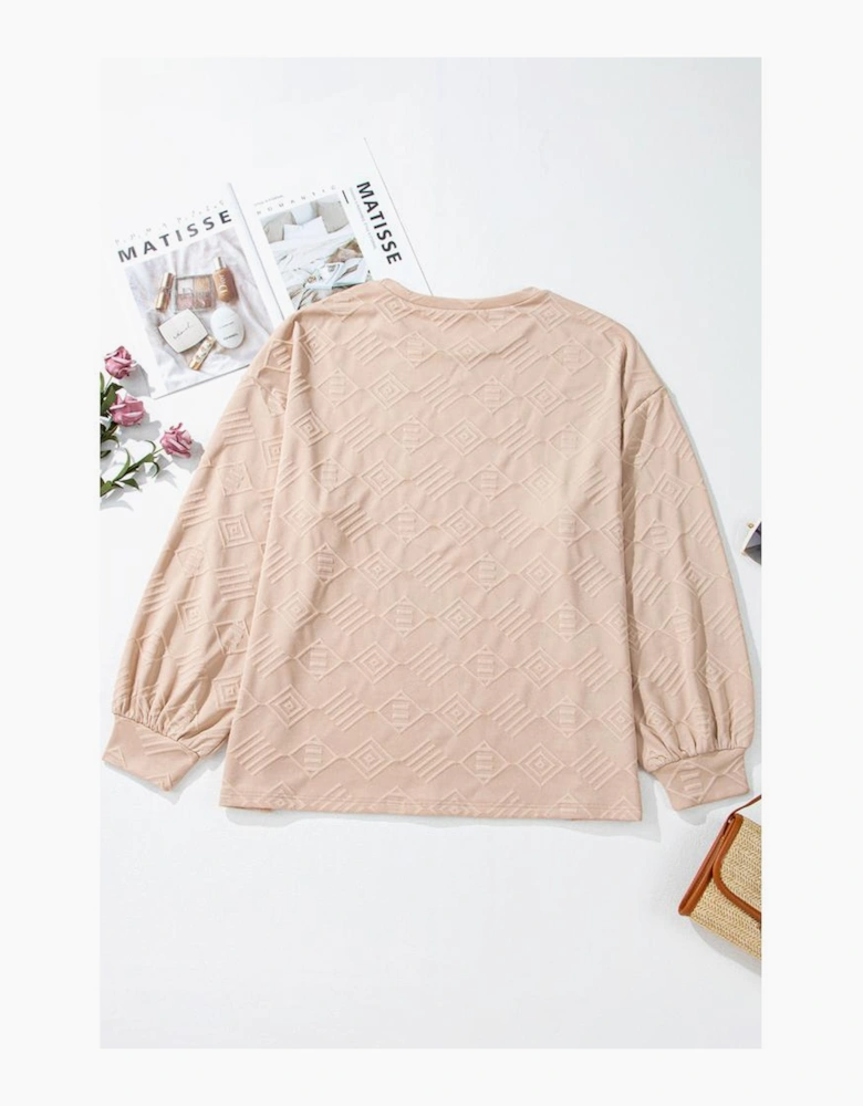 Parchment Plus Size Textured Drop Shoulder Crew Neck Sweatshirt