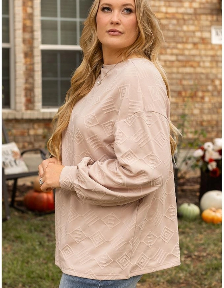 Parchment Plus Size Textured Drop Shoulder Crew Neck Sweatshirt