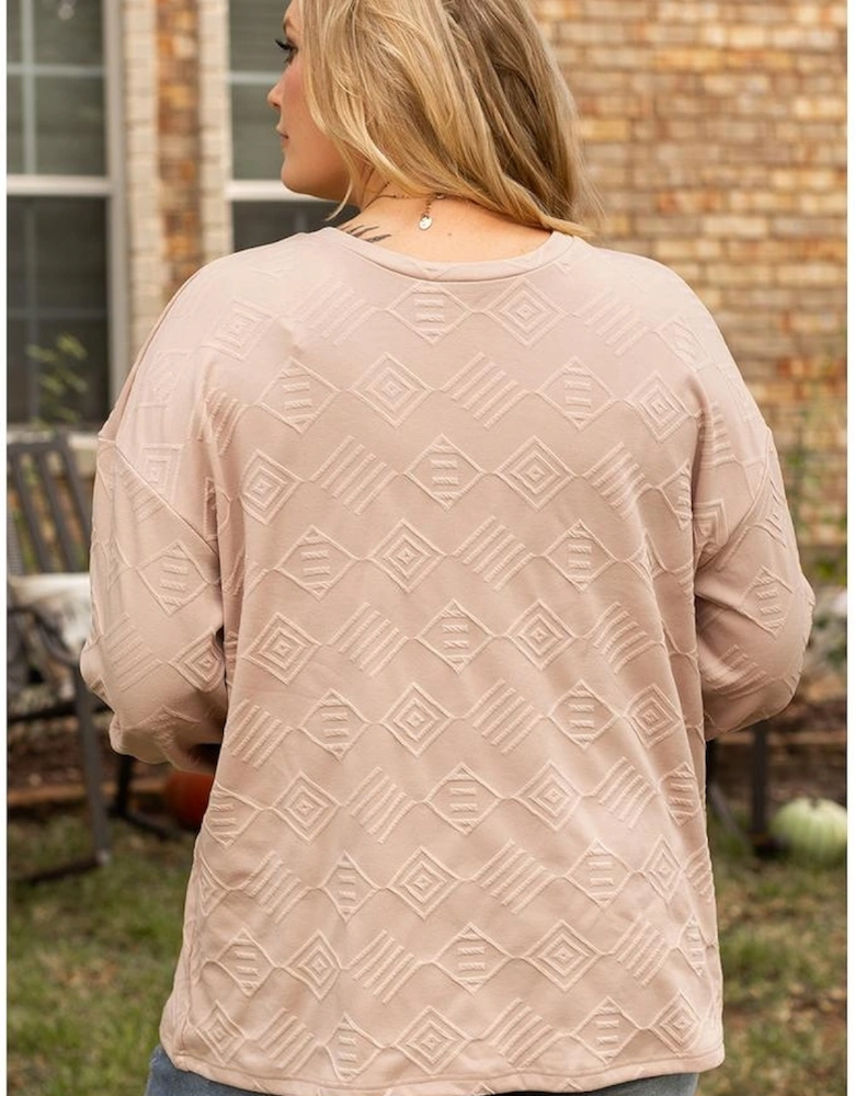 Parchment Plus Size Textured Drop Shoulder Crew Neck Sweatshirt