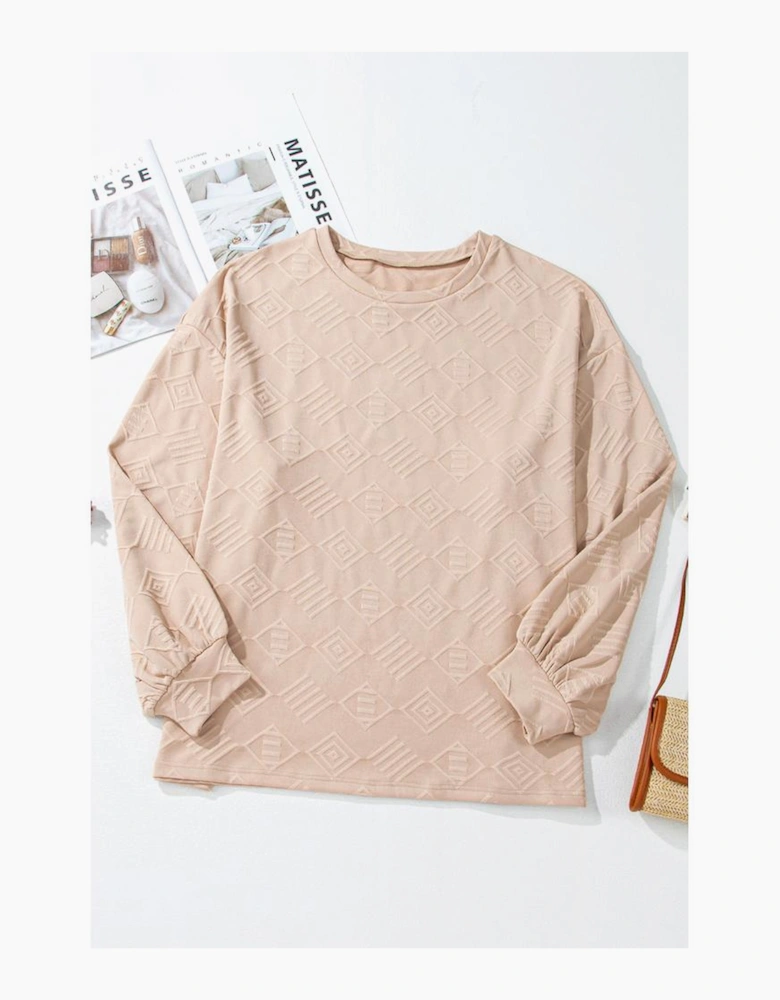 Parchment Plus Size Textured Drop Shoulder Crew Neck Sweatshirt
