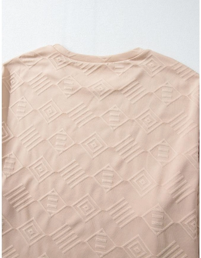 Parchment Plus Size Textured Drop Shoulder Crew Neck Sweatshirt