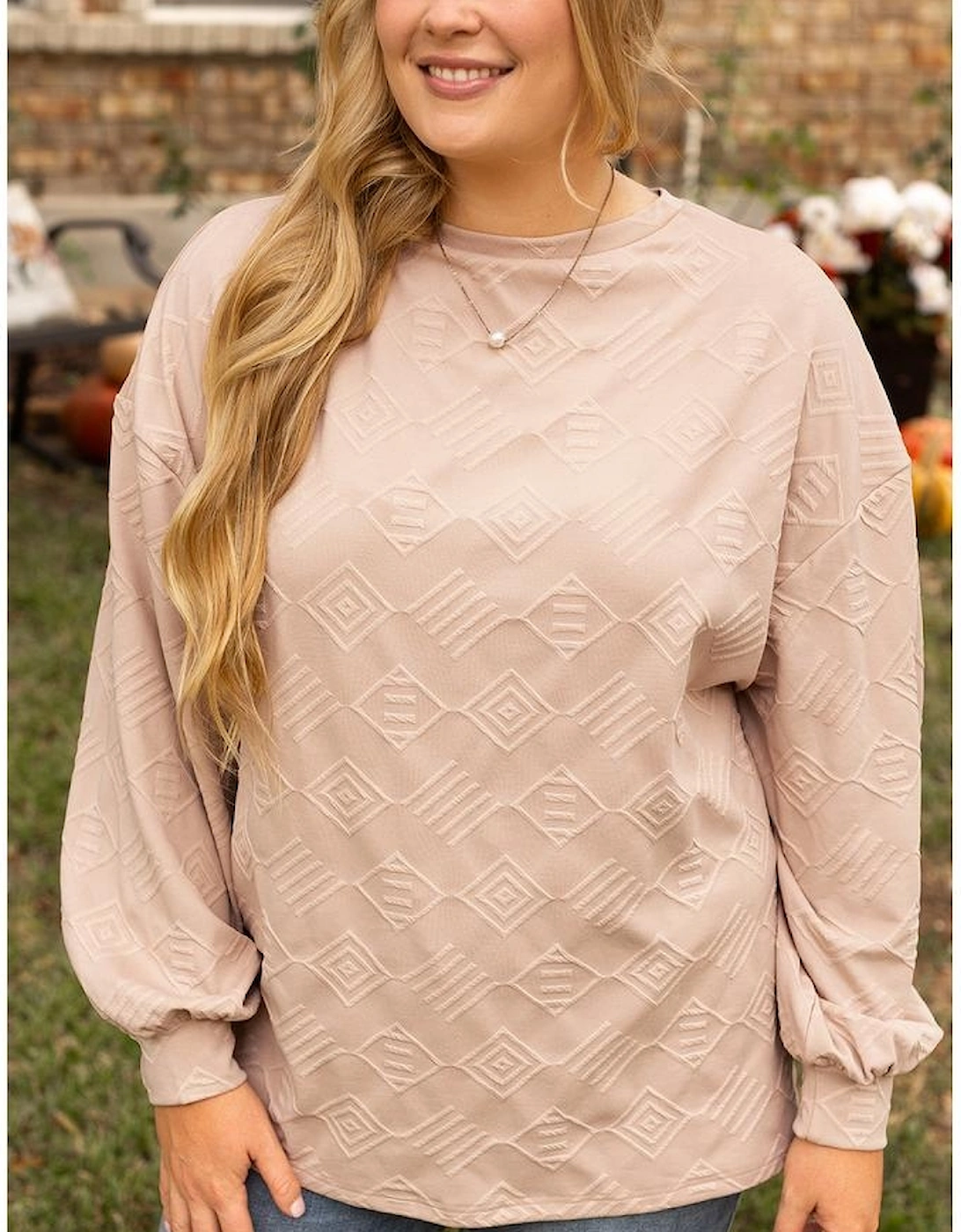 Parchment Plus Size Textured Drop Shoulder Crew Neck Sweatshirt