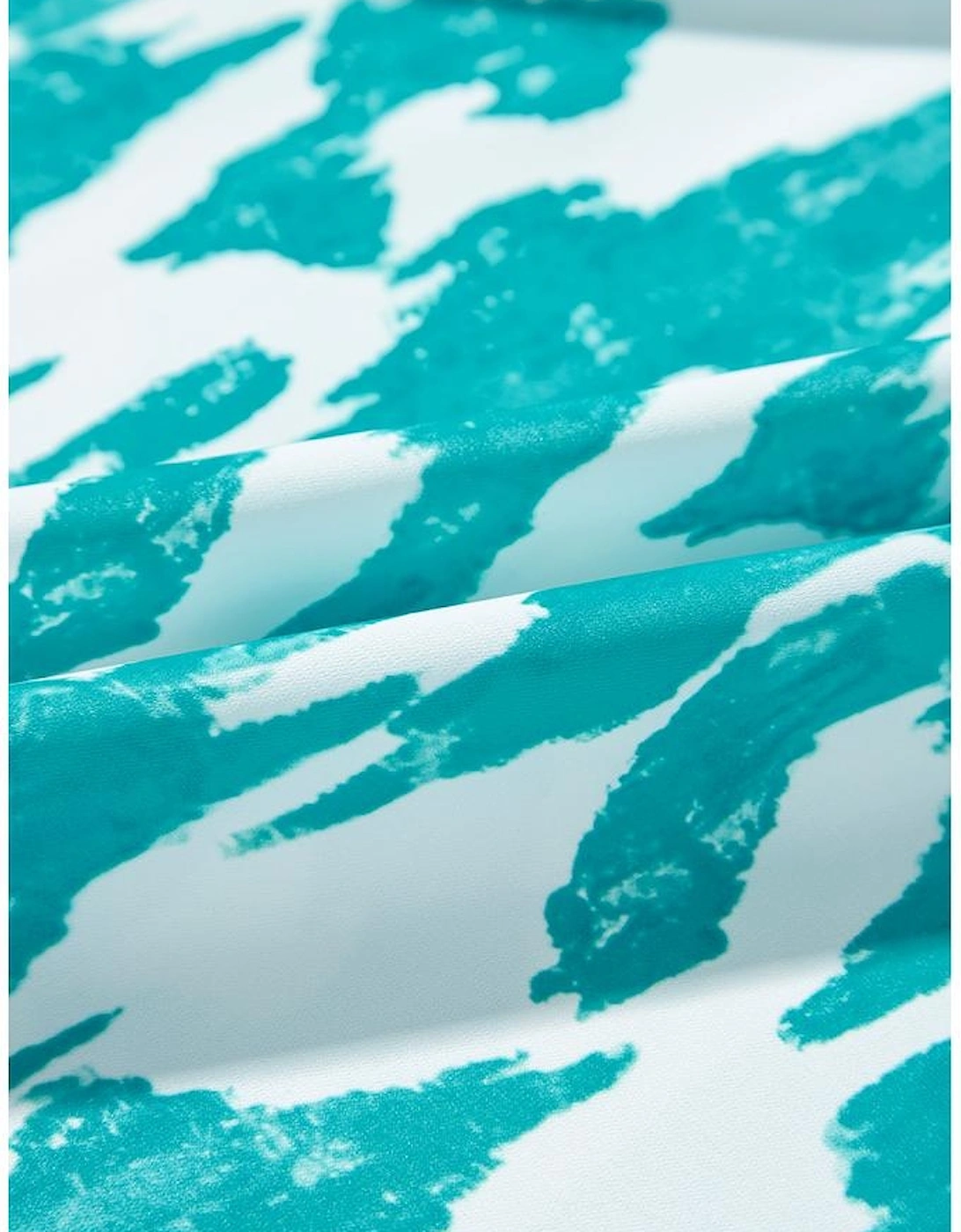 Sky Blue Abstract Print Frilled Crewneck Loose Fit Blouse