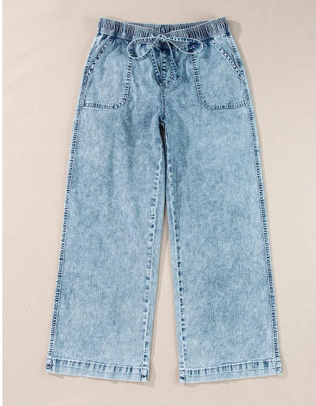 Myosotis Mineral Wash Drawstring Waist Loose Straight Denim Pants