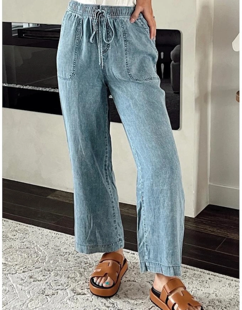 Myosotis Mineral Wash Drawstring Waist Loose Straight Denim Pants