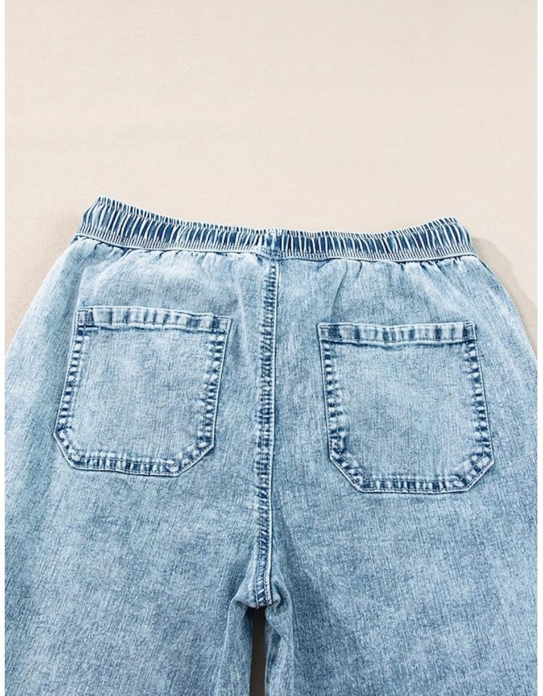 Myosotis Mineral Wash Drawstring Waist Loose Straight Denim Pants