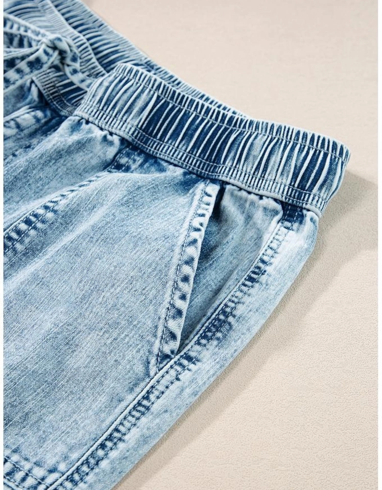 Myosotis Mineral Wash Drawstring Waist Loose Straight Denim Pants