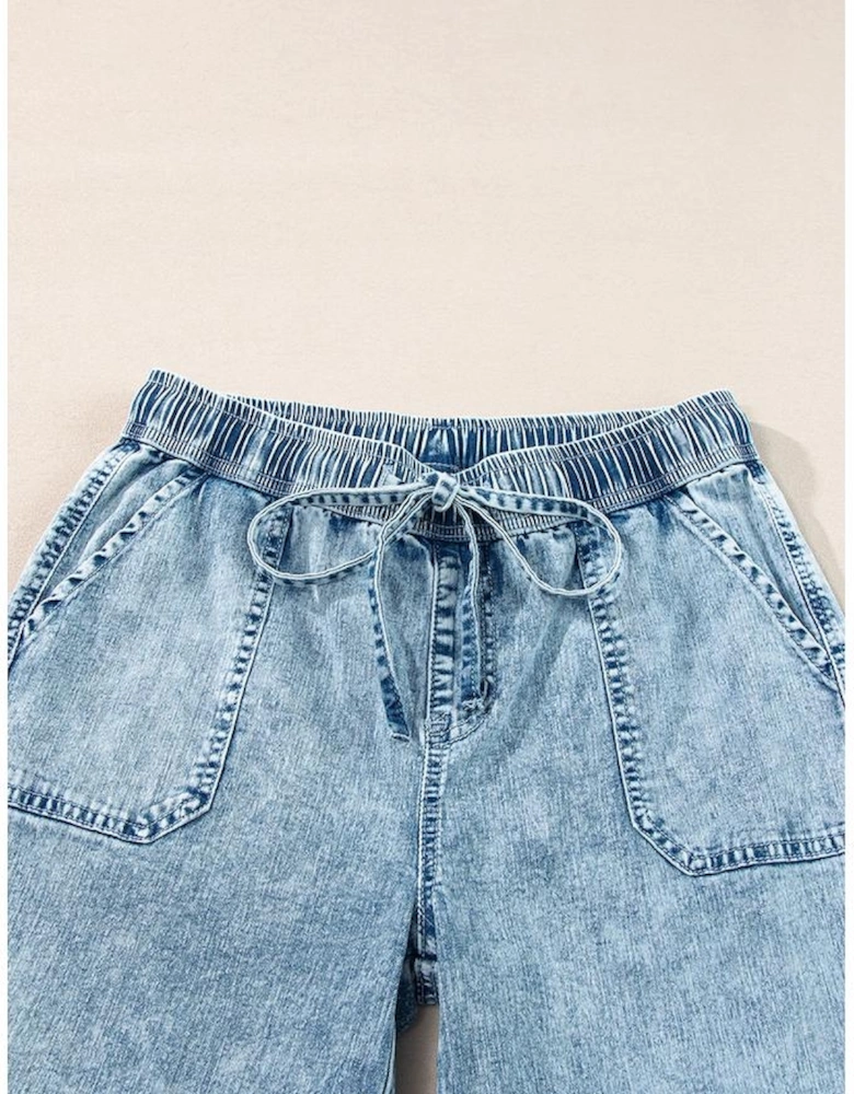 Myosotis Mineral Wash Drawstring Waist Loose Straight Denim Pants