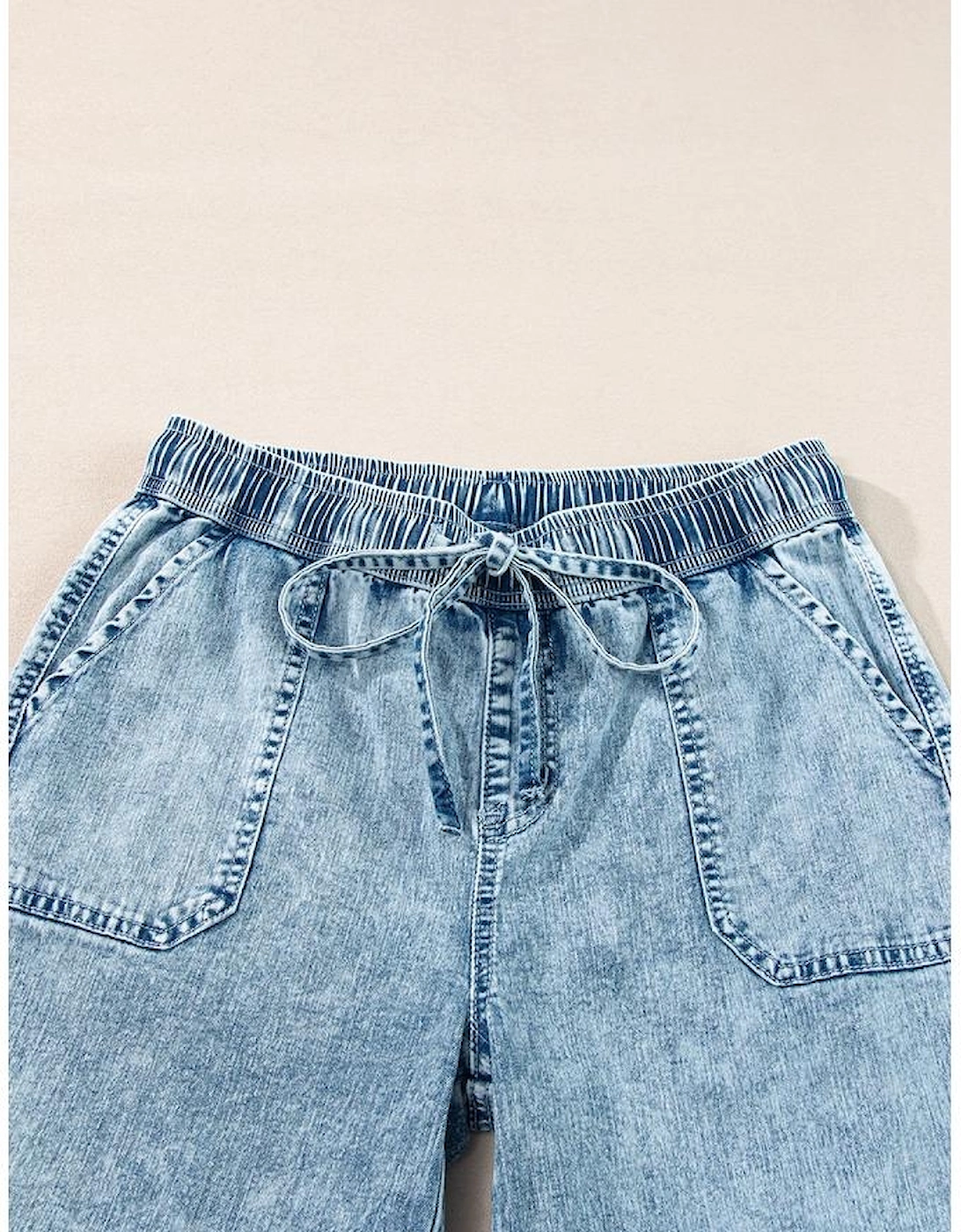 Myosotis Mineral Wash Drawstring Waist Loose Straight Denim Pants