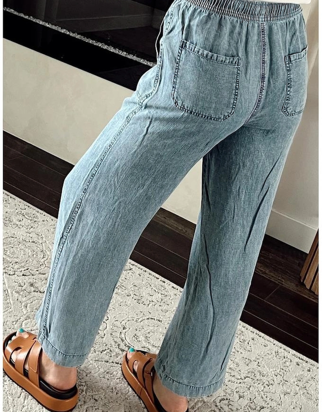 Myosotis Mineral Wash Drawstring Waist Loose Straight Denim Pants
