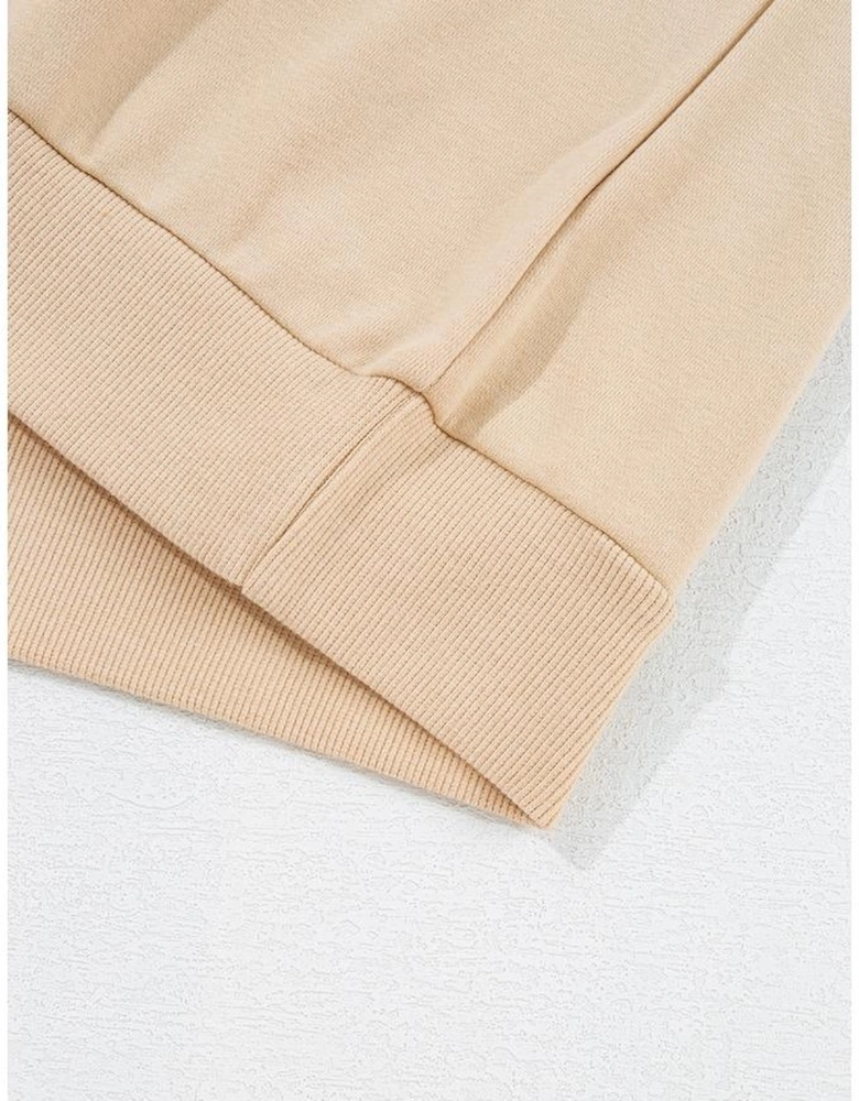 Apricot Striped Accent Pullover and Shorts Two Piece Casual Set