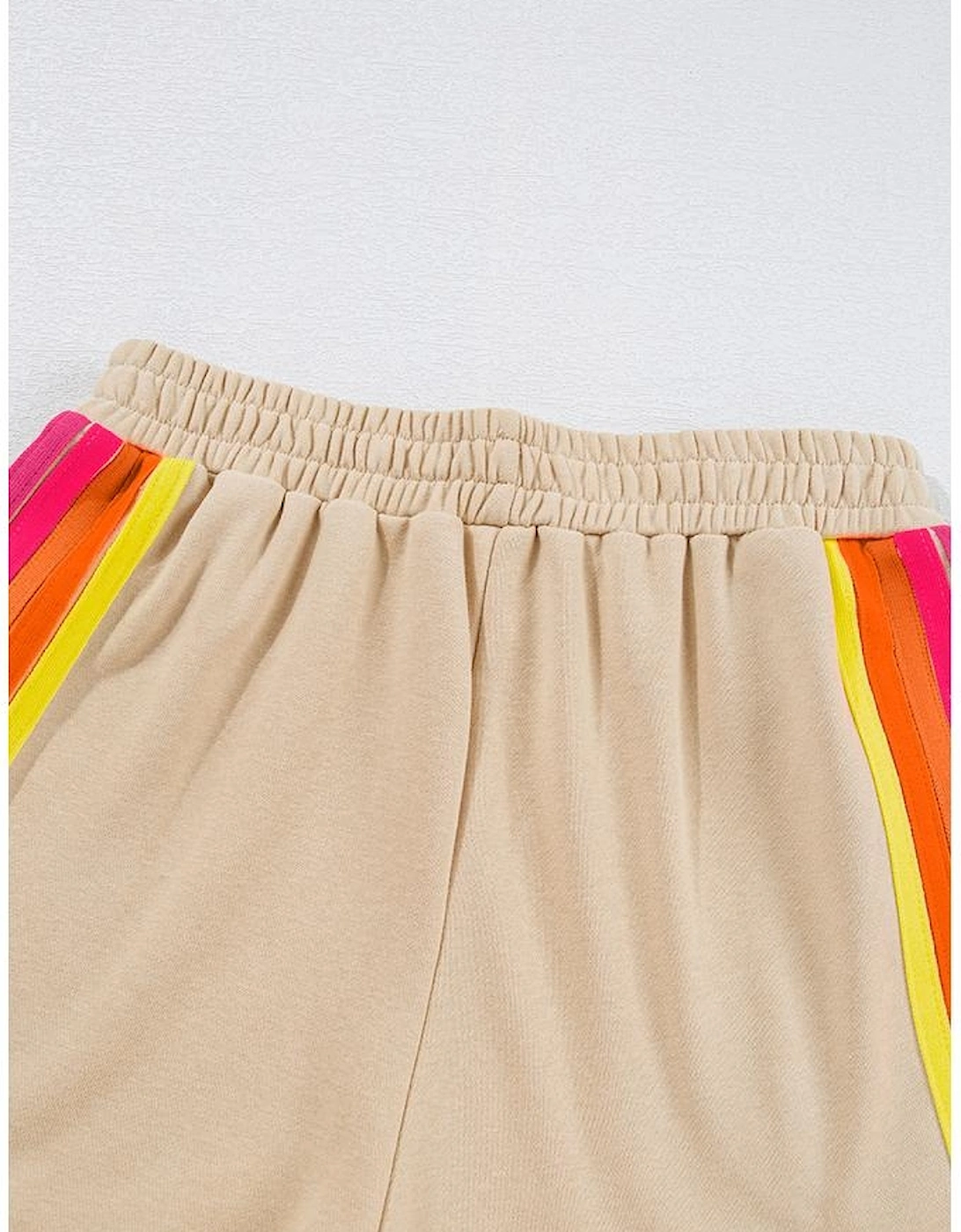 Apricot Striped Accent Pullover and Shorts Two Piece Casual Set