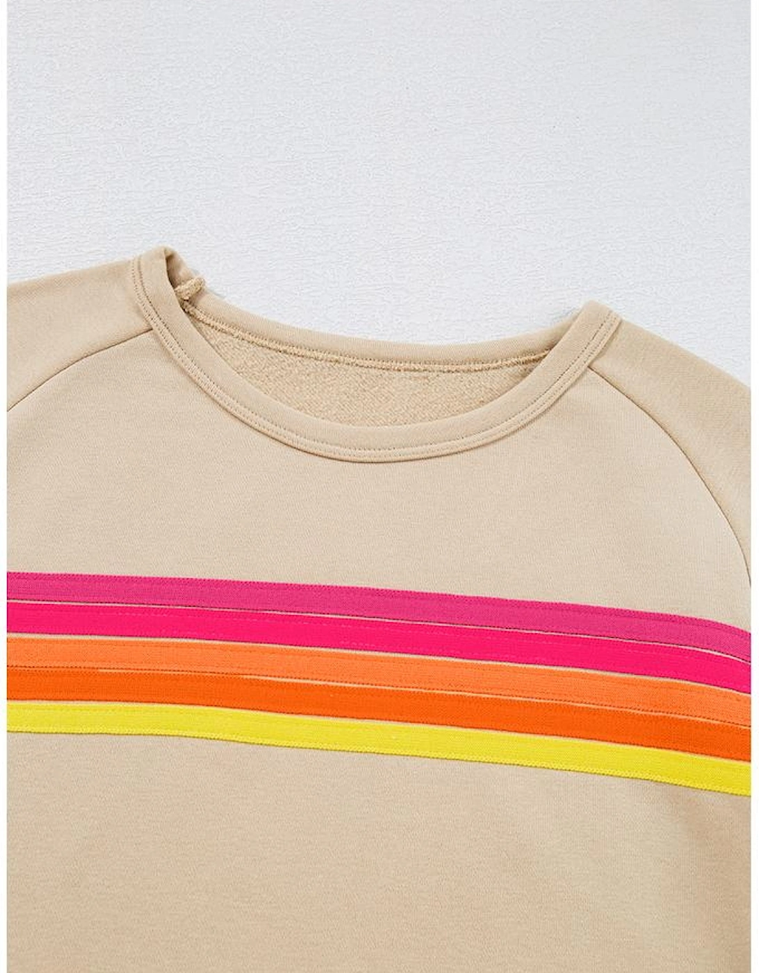 Apricot Striped Accent Pullover and Shorts Two Piece Casual Set