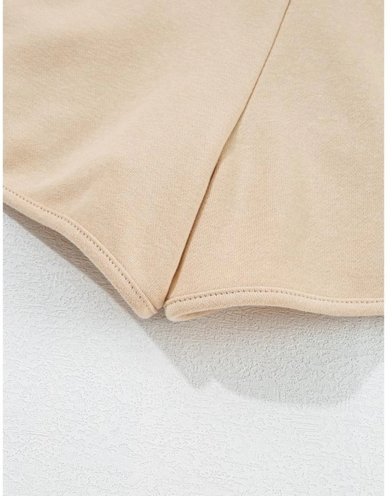 Apricot Striped Accent Pullover and Shorts Two Piece Casual Set