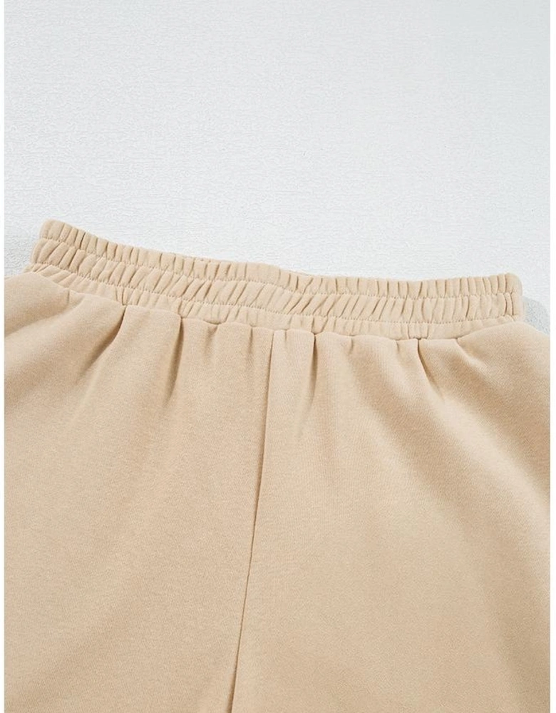 Apricot Striped Accent Pullover and Shorts Two Piece Casual Set