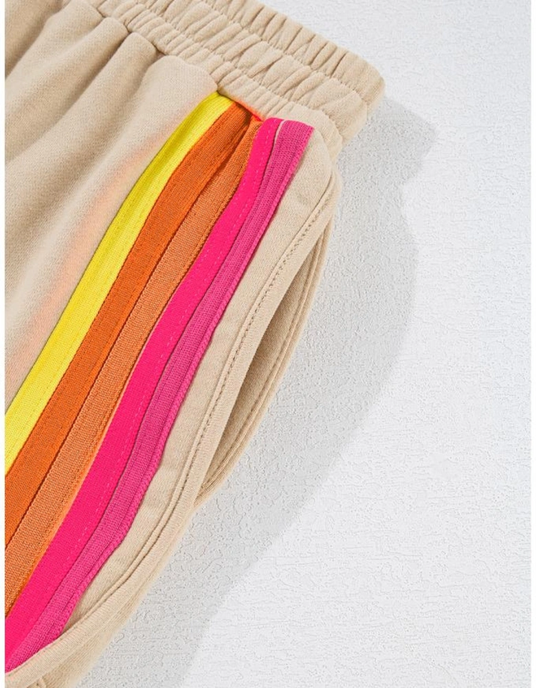 Apricot Striped Accent Pullover and Shorts Two Piece Casual Set