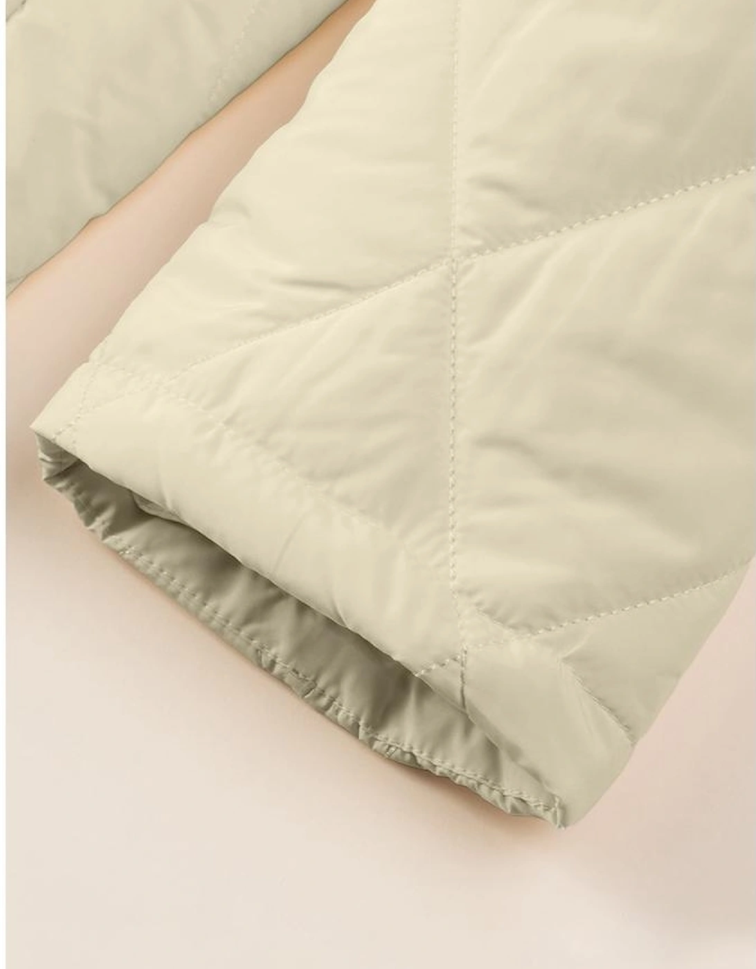 Beige Quilted Snap Button Hooded Coat