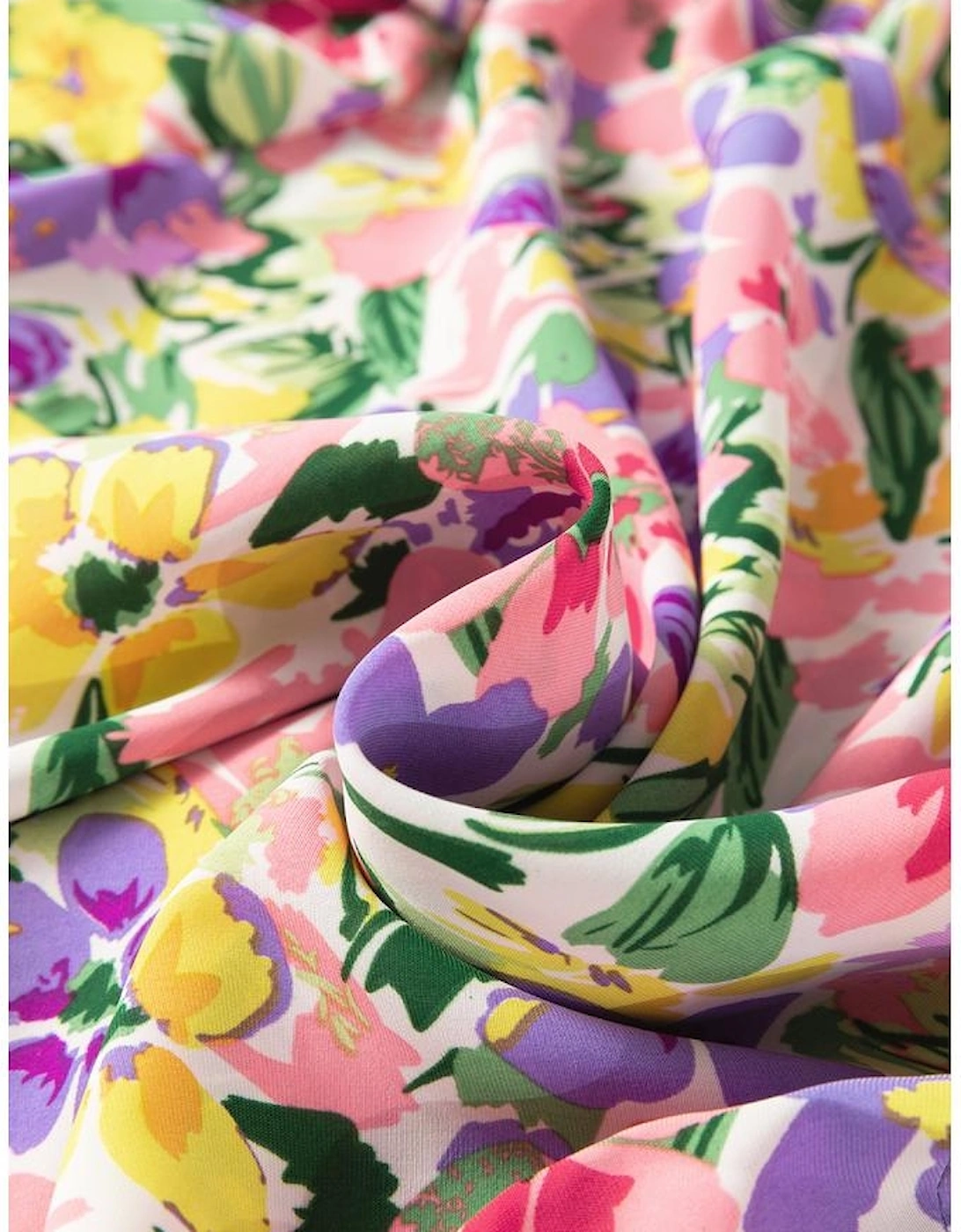 Purple Floral Print Puff Short Sleeve Crew Neck Blouse