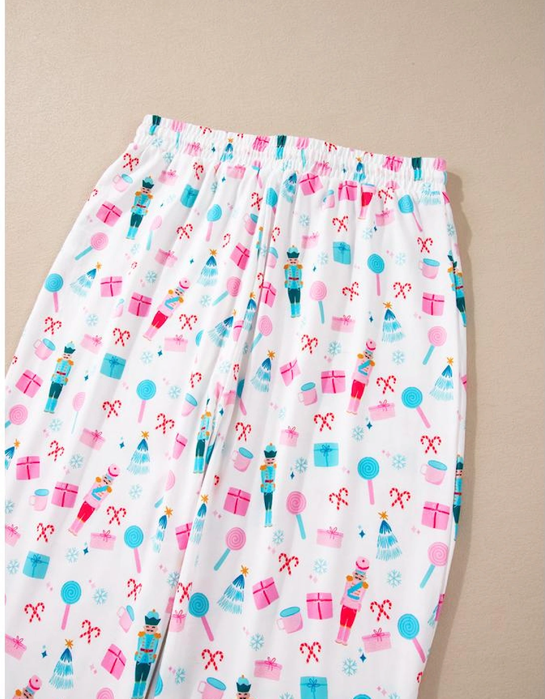 White Christmas Pattern Long Sleeve Top and Wide Leg Pants Set