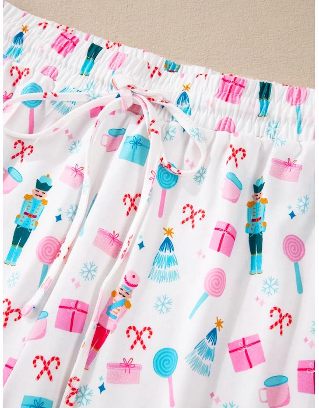 White Christmas Pattern Long Sleeve Top and Wide Leg Pants Set