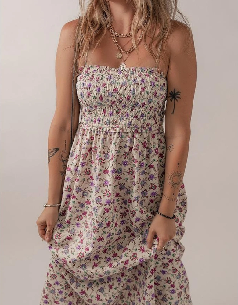 Multicolour Bohemian Ditsy Floral Smocked Fit Flare Sundress