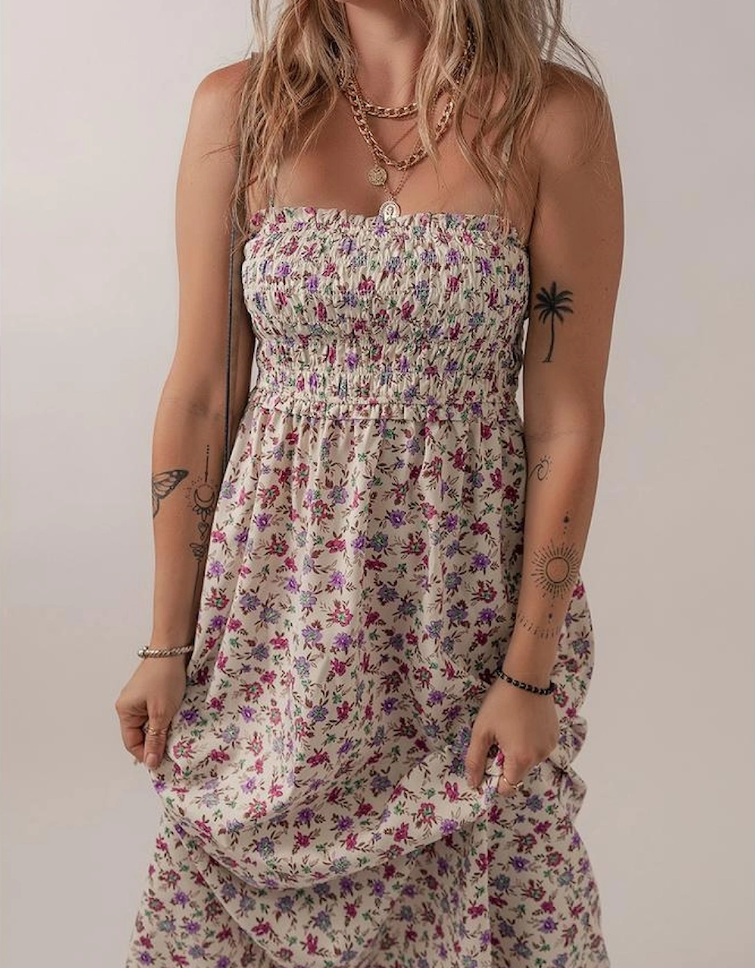 Multicolour Bohemian Ditsy Floral Smocked Fit Flare Sundress